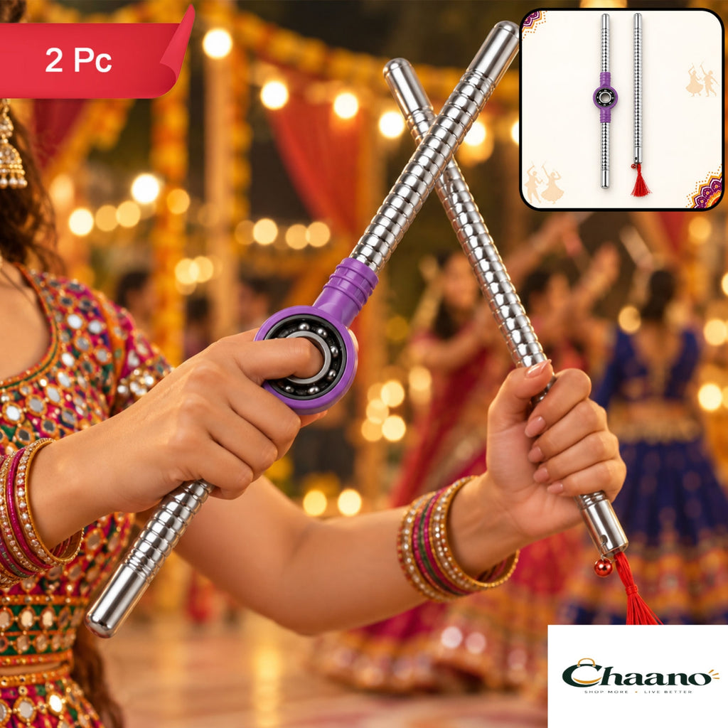 Steel Dandiya Stick Pair With Bearing Center Textured Grip And Tassel