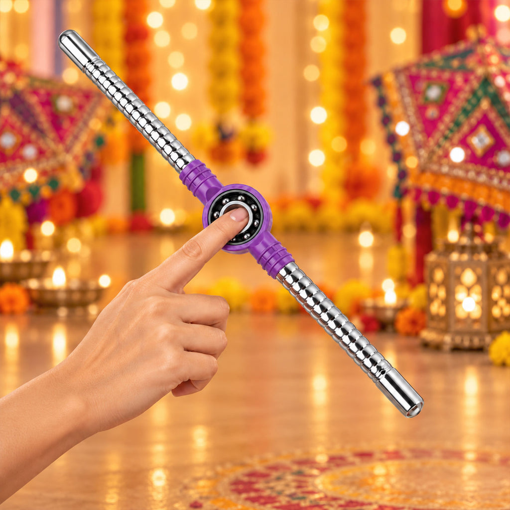 Steel Dandiya Stick Pair With Bearing Center Textured Grip And Tassel